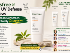 Tube of Innisfree Daily UV Defense Sunscreen SPF 50+ PA++++ standing upright on a neutral background, highlighting its Korean lightweight, hydrating, invisible-finish formula for daily face protection.