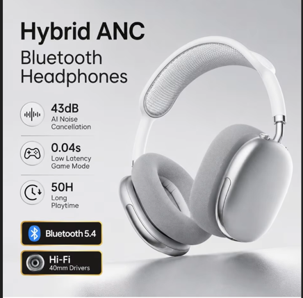 Black BT068NC over-ear wireless headphones with active noise cancellation, Bluetooth 5.3, 50-hour battery — TodayDealsReview
