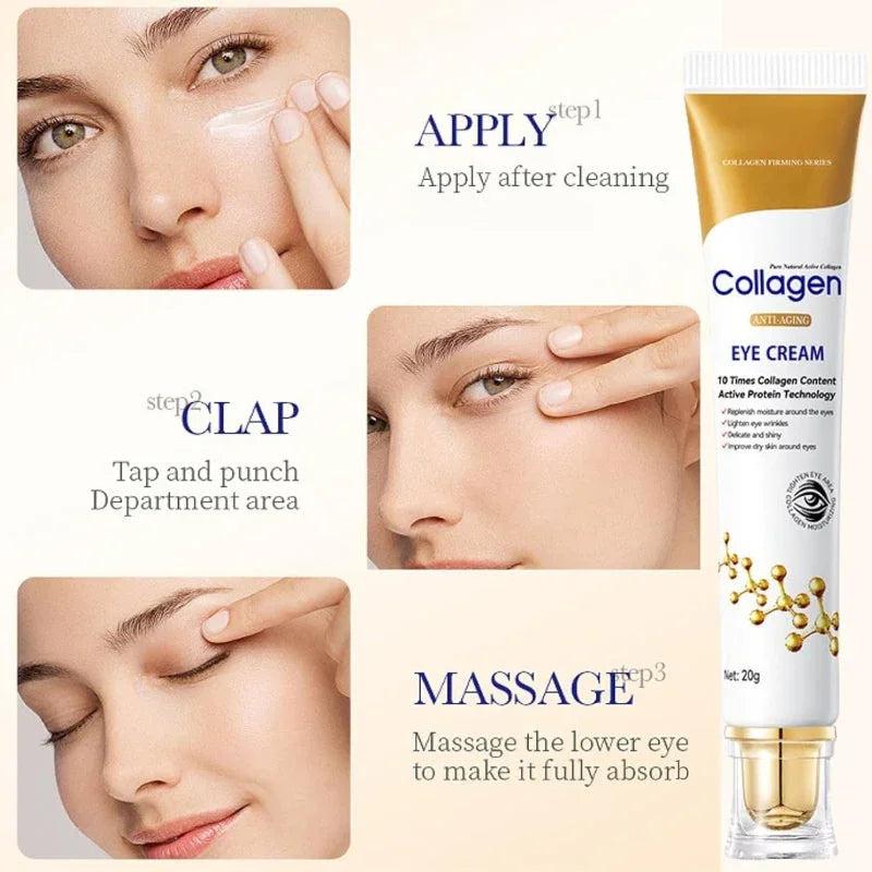 SADOER Collagen Eye Cream – a tube of eye cream displayed on an AliExpress product page; features include anti‑dark circles, firming, moisturizing, retinol, suitable for all skin types, priced at $1.09
