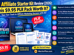 AI Affiliate Starter Kit product box beside a laptop showing a marketing dashboard and sales funnel
