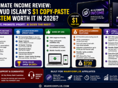 AI Ultimate Income by Dawud Islam product box showing the AI-generated promo page system and $1 front-end offer