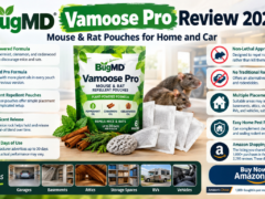 BugMD Vamoose! Pro mouse and rat repellent pouches with mineral pumice formula on a garage floor