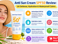 Three-step guide to applying Anti Sun Cream SPF50: cleanse and dry the face, spread sunscreen evenly, and massage gently until absorbed.